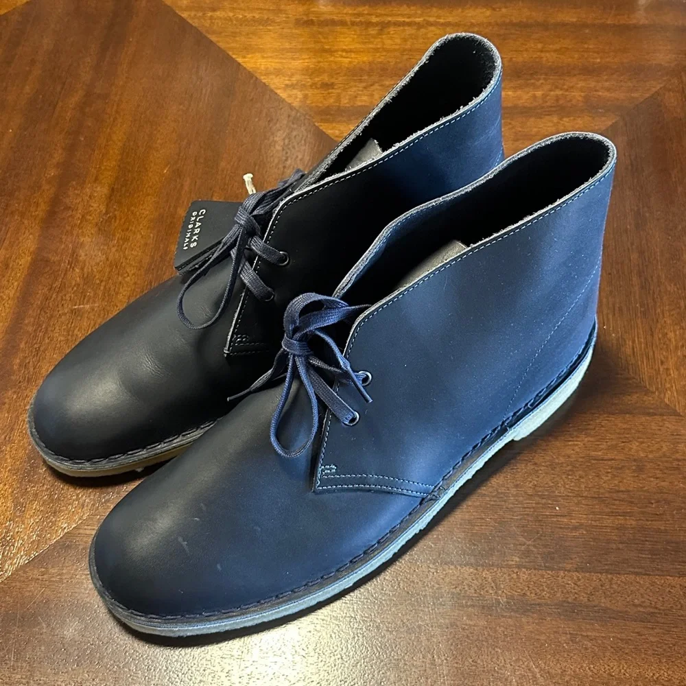 Clarks Men's Navy Leather Desert Boots - Picture 3 of 6